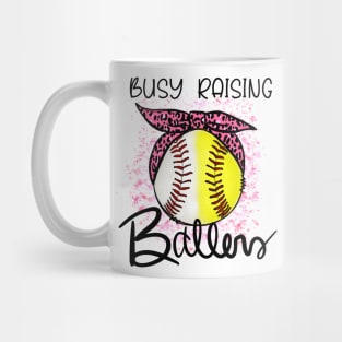 Busy Raising Ballers, Baseball, Softball Mom with Pink Cheetah Bow Design Mug